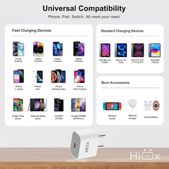 HIENX 20W Fast Charger for iPhone – USB-C PD Wall Adapter Compatible with iPhone 15, 14, 13, 12 Series