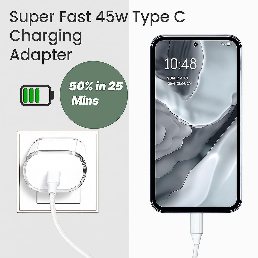 HIENX 45W Fast Charger for Nothing Phone – Type-C PD 3A Super Fast Charging Adapter